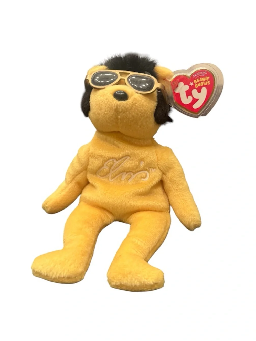 NWT Vintage Ty Beanie Baby Elvis Bear Solid Gold Beanie Bean Bag Plush